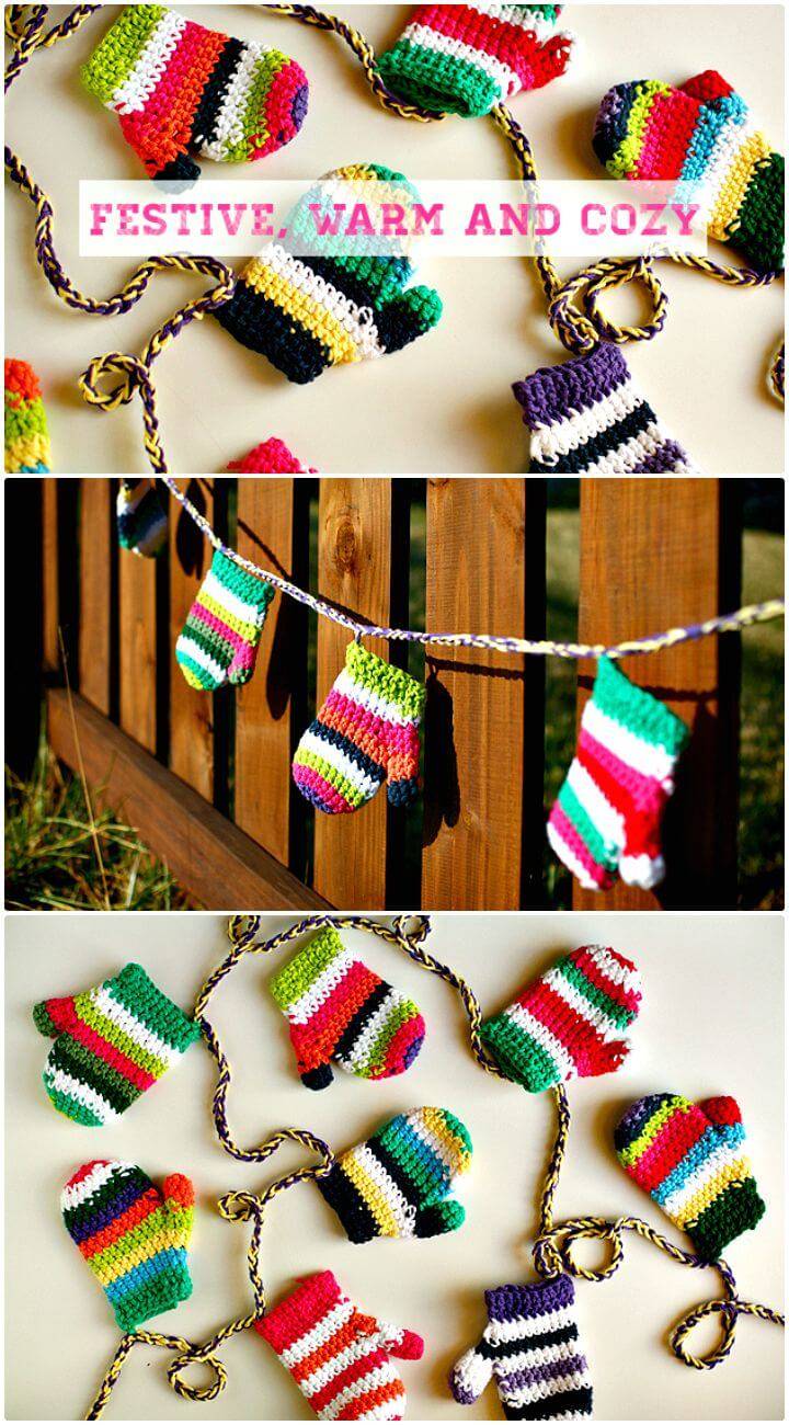 How To Free Crochet Cozy Mitten Garland Pattern