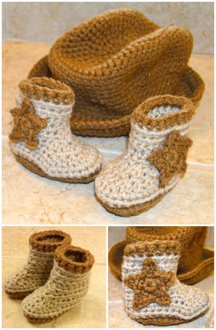 How To Free Crochet Cro-Shayley Newborn Cowboy Hat And Boots Pattern