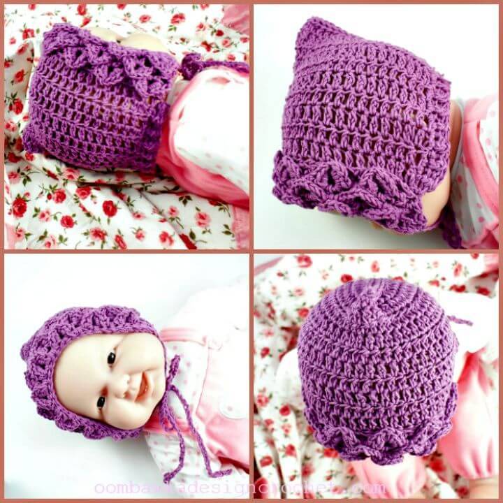 Crochet Crocodile Stitch Baby Bonnet - Free Pattern