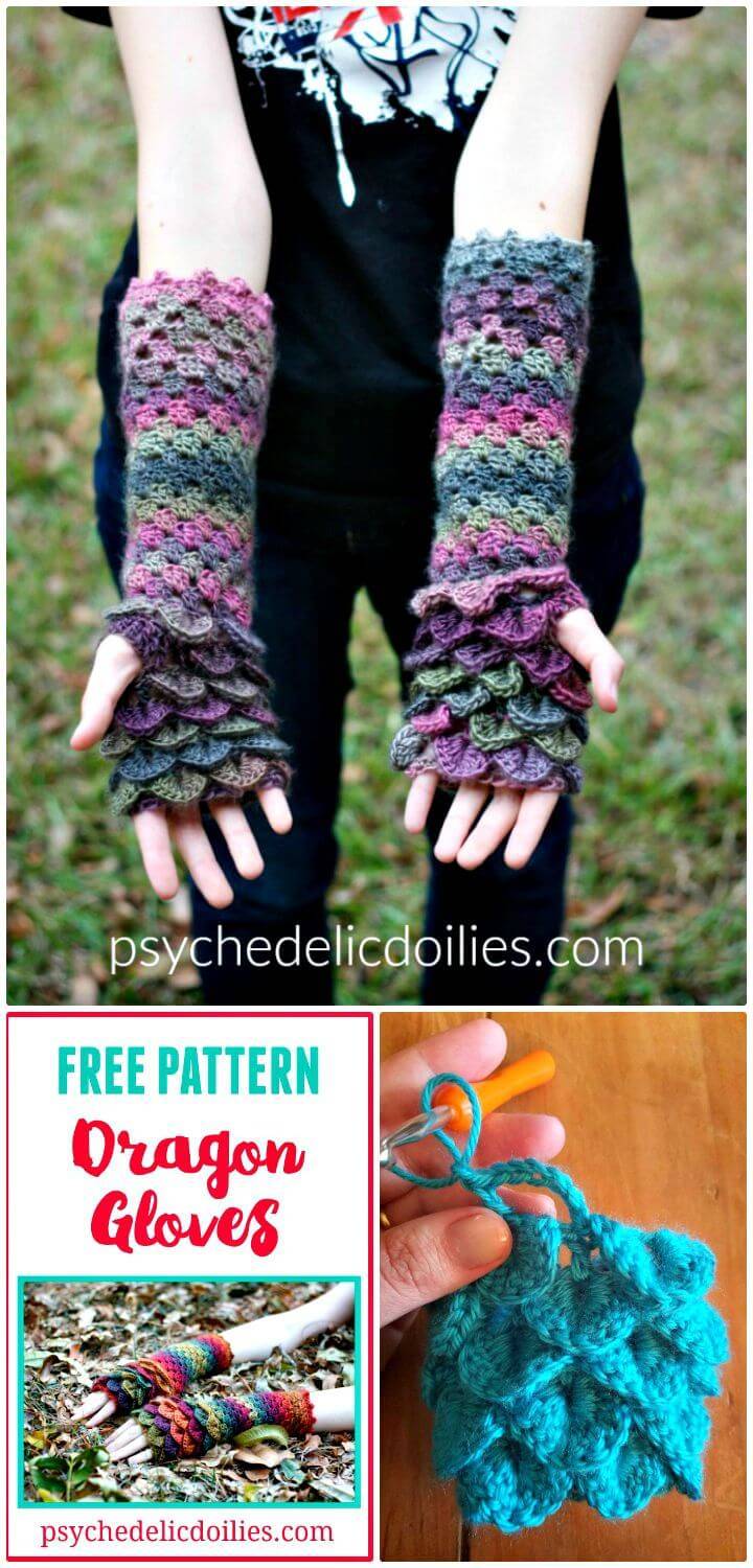 How To Crochet Crocodile Stitch Dragon Gloves - Free Pattern