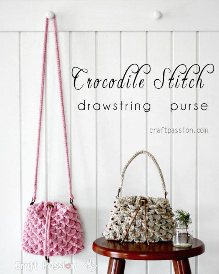 Easy Crochet Crocodile Stitch Drawstring Purse - Free Pattern