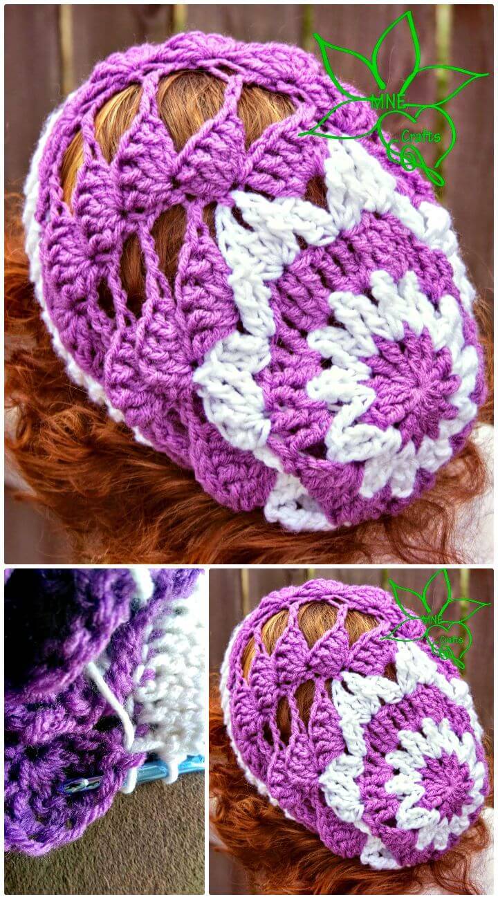 Easy Free Crochet Diagonal Shell Slouch Beanie Pattern