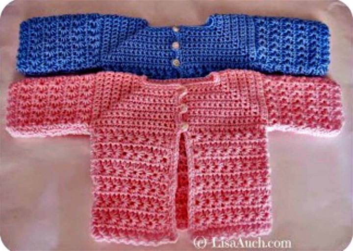 Easy Free Crochet Newborn Cardigan Using Star Stitch Pattern