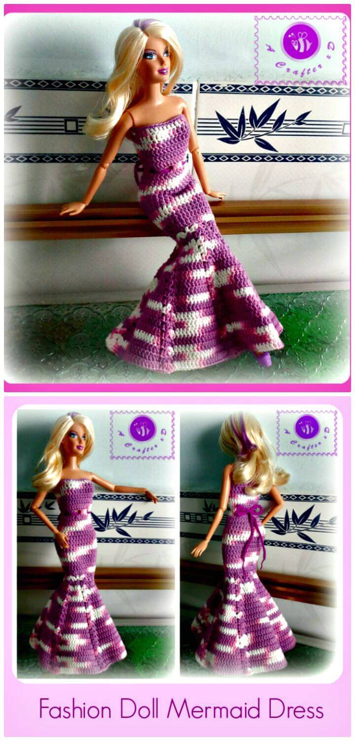Easy Free Crochet Fashion Doll Mermaid Dress Pattern