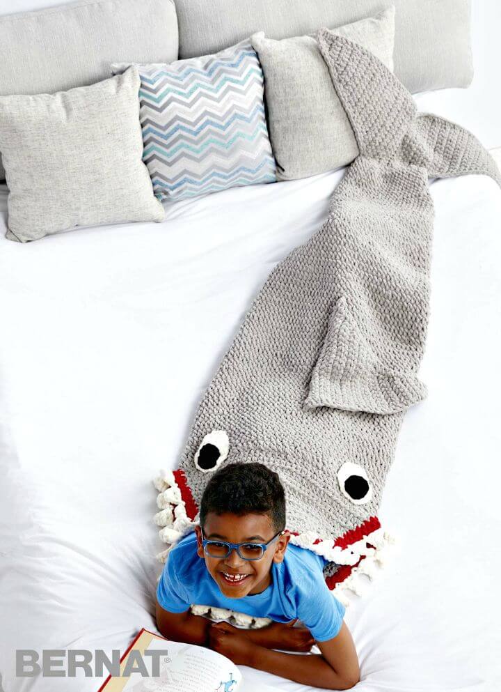 Free Crochet Fin-Tastic Shark Snuggle Sack Blanket Pattern