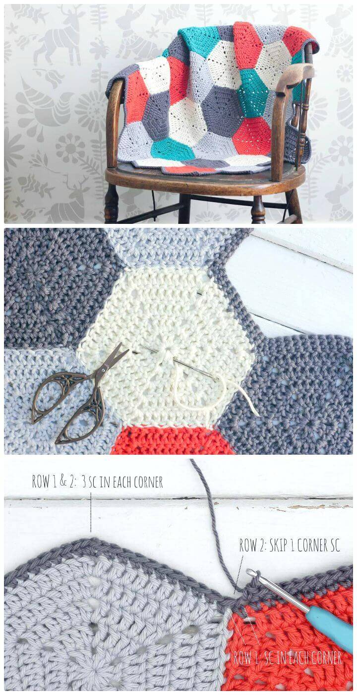 How To Free Crochet Happy Hexagons Afghan Pattern