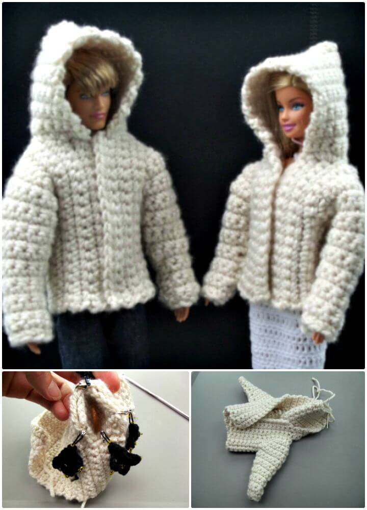 Easy Free Crochet Hooded Jacket for 11.5″ Fashion Doll Pattern