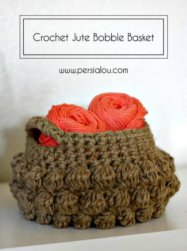 How To Free Crochet Jute Bobble Basket Pattern