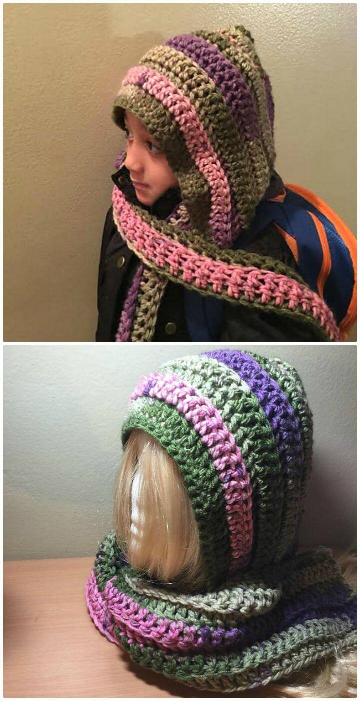 Easy Free Crochet Keep Me Warm Hooded Scarf Pattern
