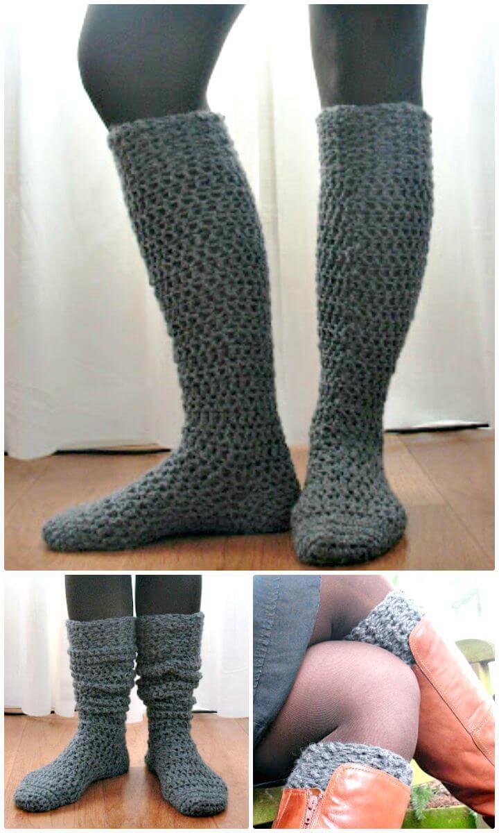 Free Crochet Knee-High Boot Socks Pattern