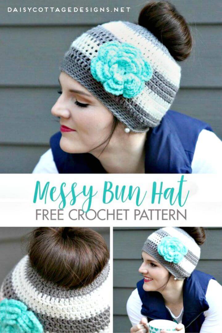 Easy Crochet Messy Bun Hat - Free Pattern