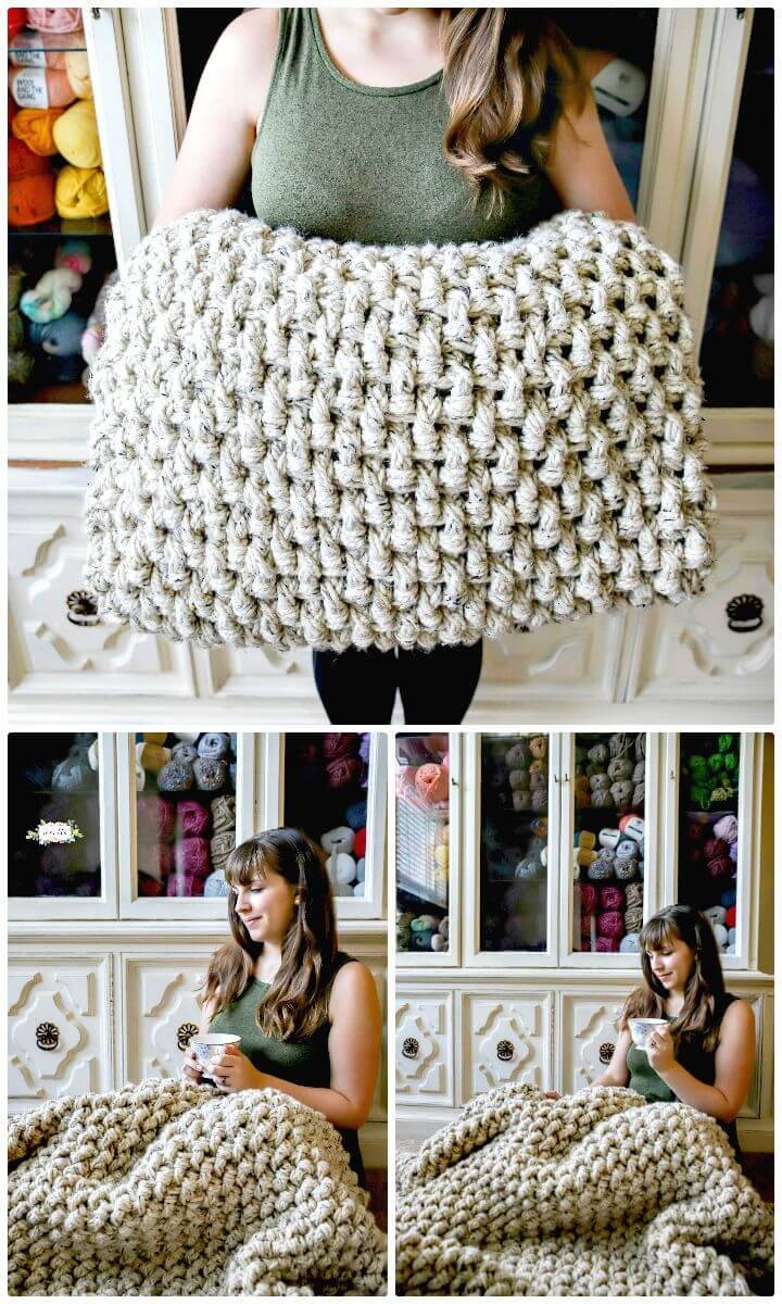 Easy Free Crochet Mini Basket Weave Blanket Pattern