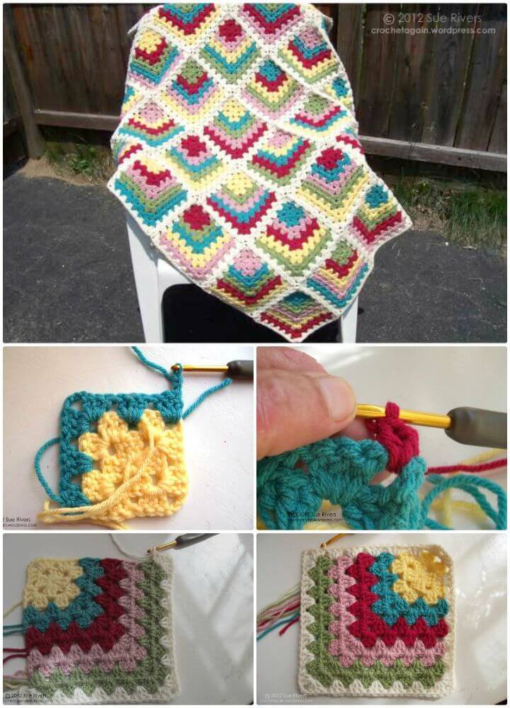 Easy Free Crochet Mitered Granny Square Afghan Pattern