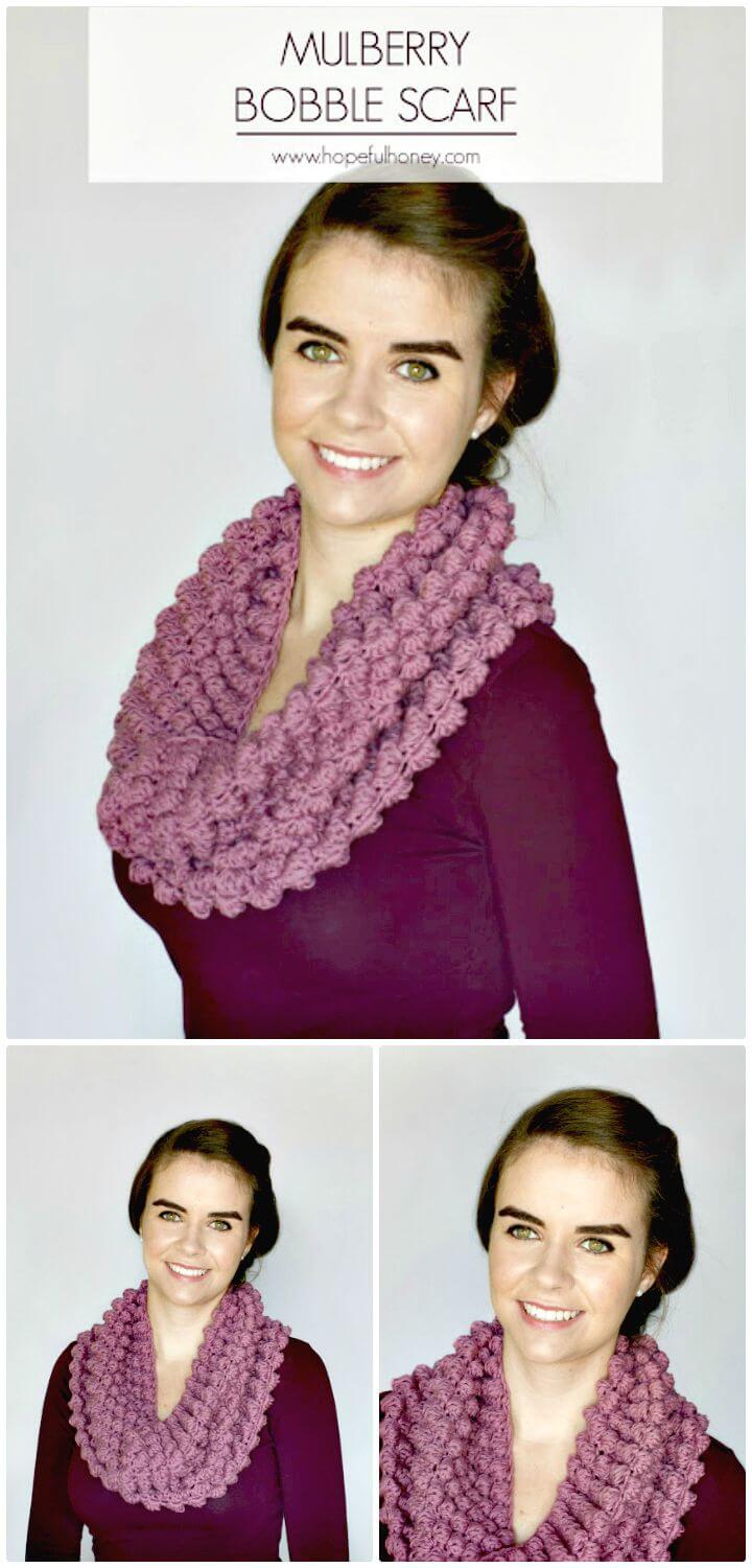 How To Free Crochet Mulberry Bobble Scarf Pattern