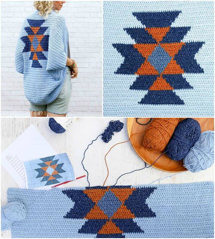 Easy Free Crochet Navajo Blanket Shrug Pattern