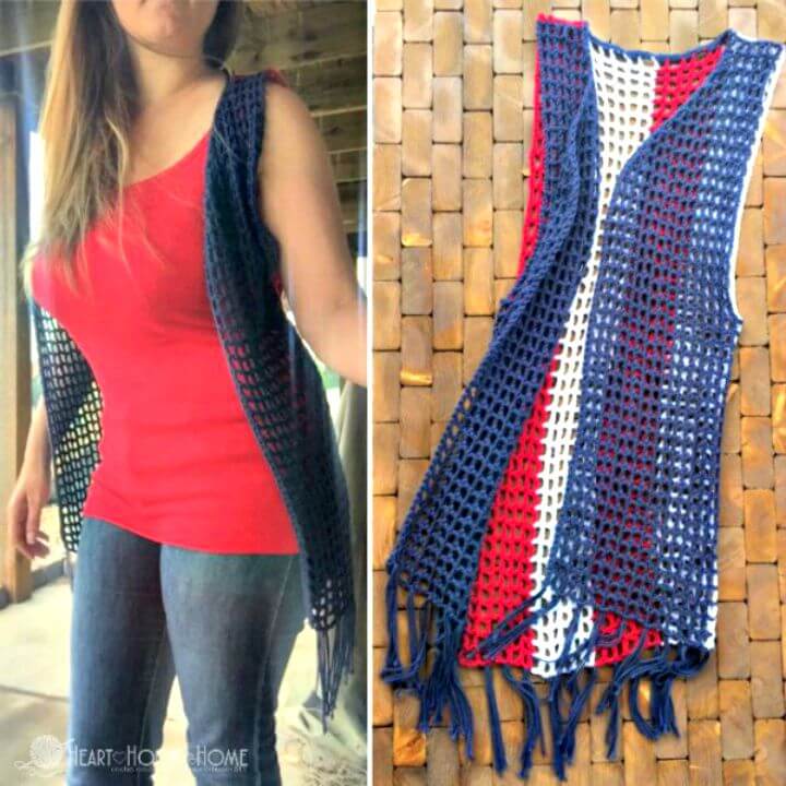 How To Crochet Patriotic Vest With Fringe 