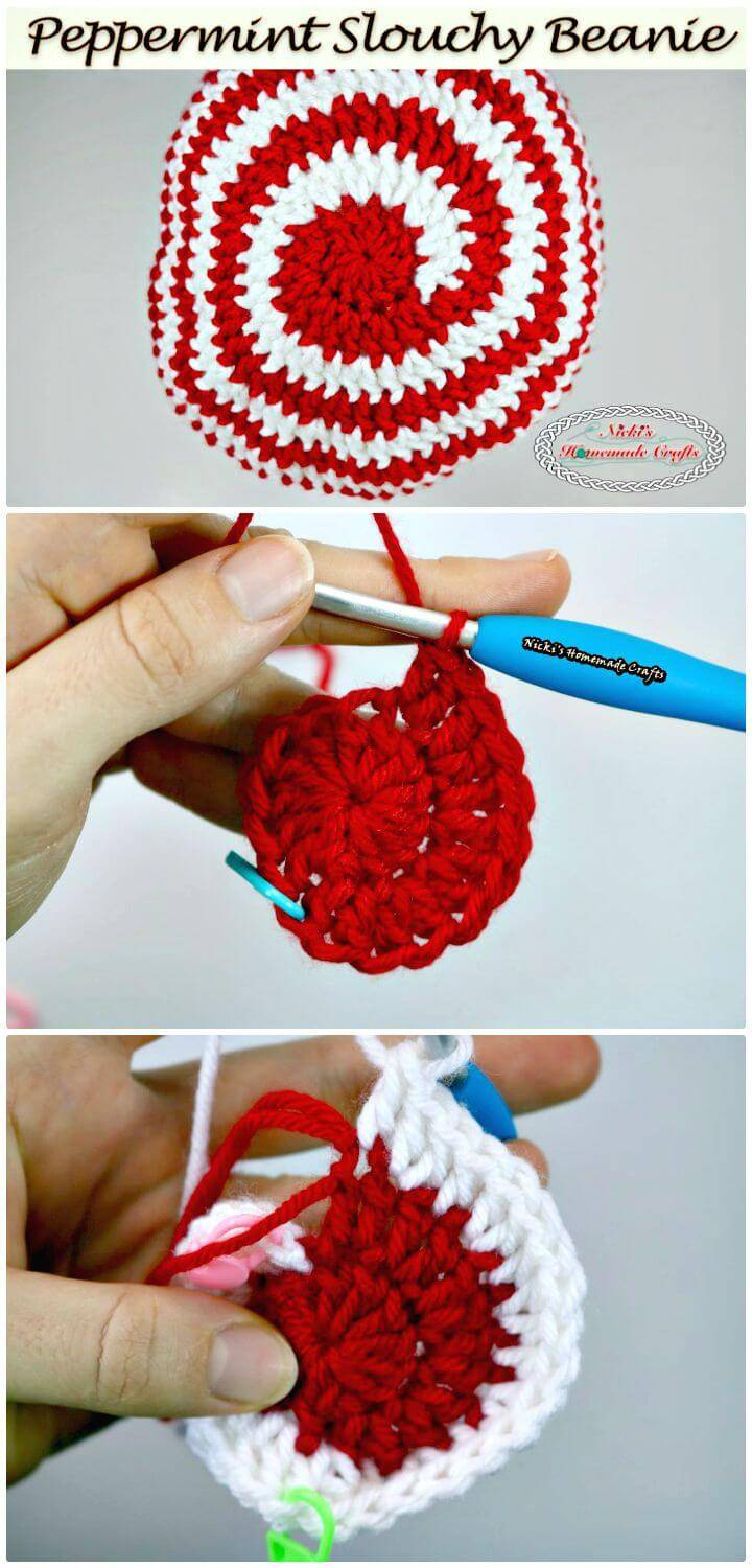 How To Free Crochet Peppermint Slouchy Beanie Pattern