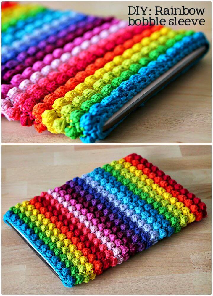 Easy Free Crochet Rainbow Bobble Tablet Sleeve Pattern