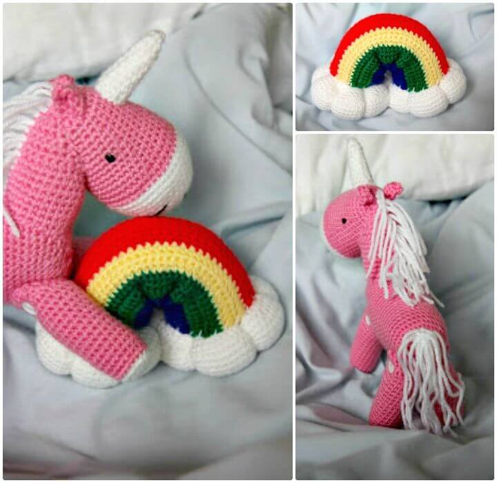 Crochet Reuben The Pink Fluffy Unicorn Dancing On A Rainbow - Free Pattern