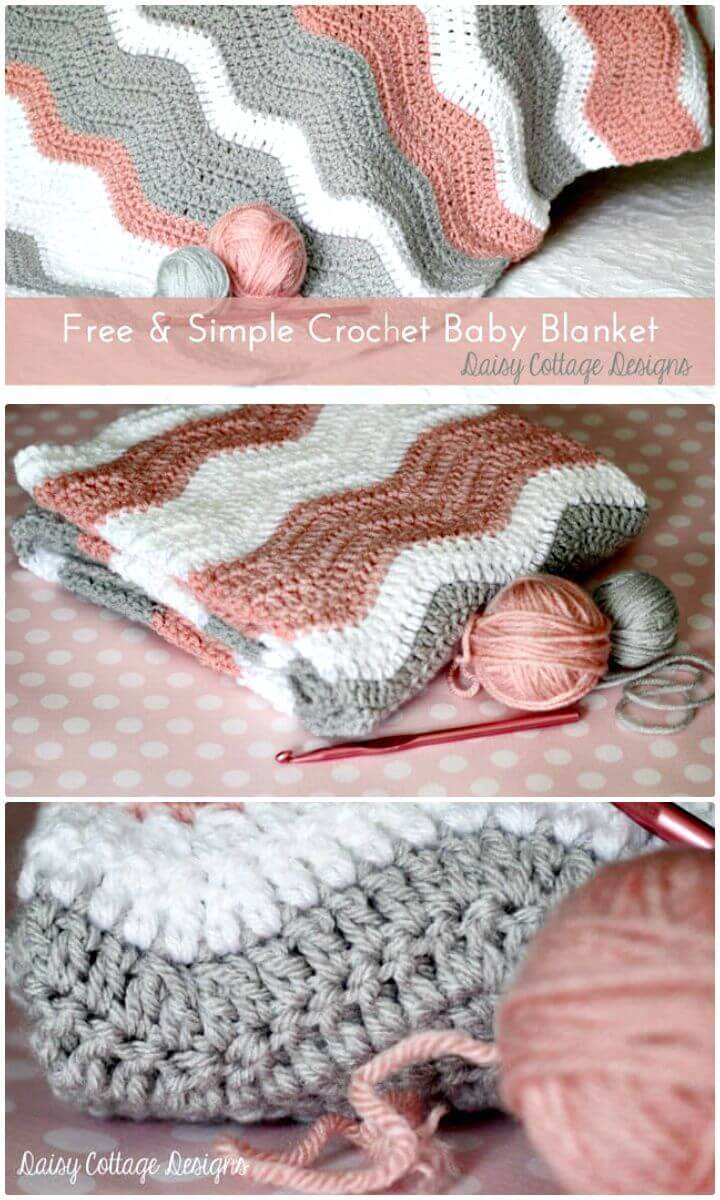 Simple Free Crochet Ripple Baby Blanket Pattern