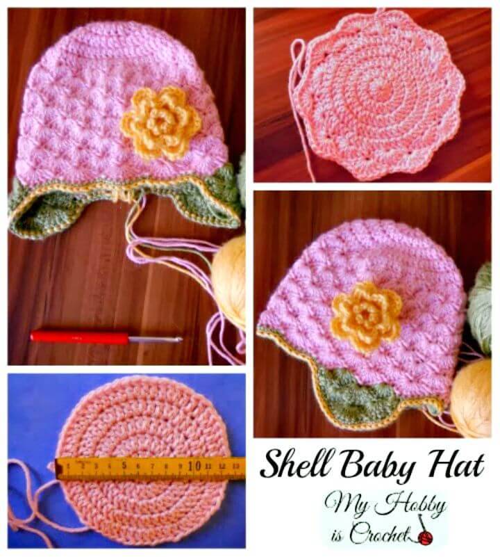 Easy Crochet Shell Stitch Ear Flap Hat With Flower Applique - Free Pattern