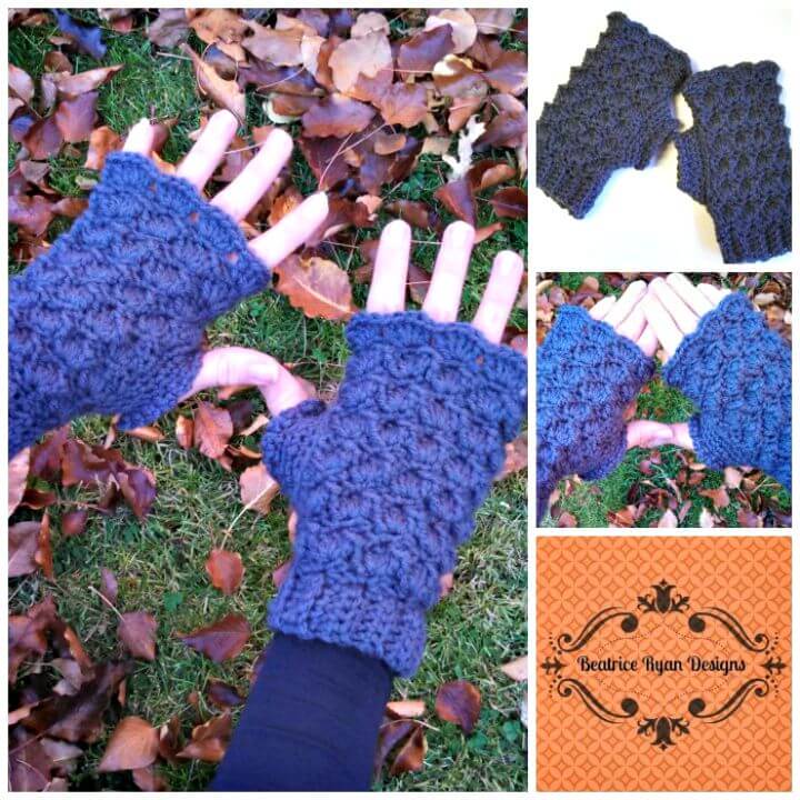 Beautiful Free Crochet Shells & Bobbles Finger Less Gloves Pattern