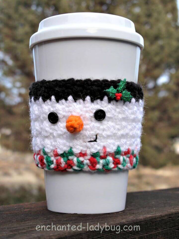 Free Crochet Snowman Coffee Cup Cozy Pattern