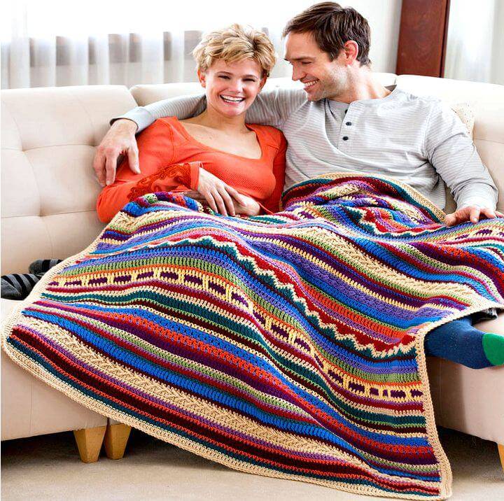 Easy Free Crochet Southwestern Rainbow Throw Afghan Pattern