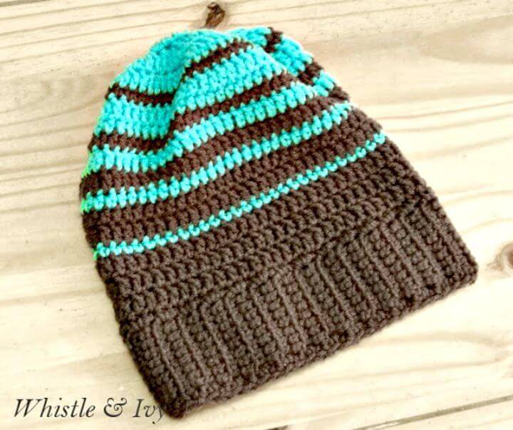 How To Free Crochet Striped Hipster Slouchy Beanie Pattern