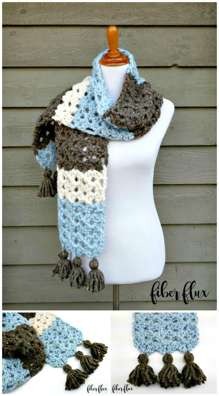 Crochet Tassel Winter Woods Scarf - Free Pattern