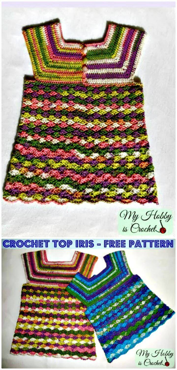 How To Free Crochet Top Iris Child Size 3-5 Years Pattern