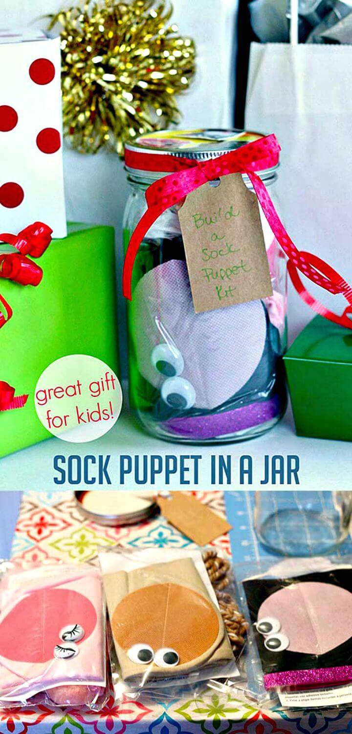 Easy Homemade Sock Puppet In A Jar Gift For Kids