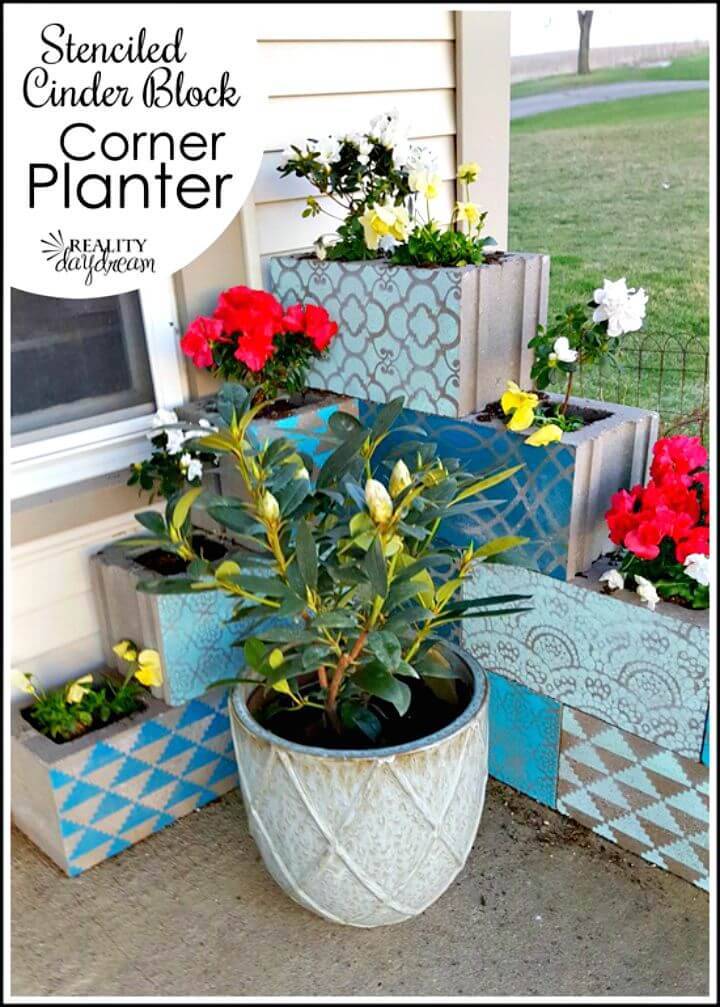East To Build Stenciled Cinder Block Planter - Free Tutorial