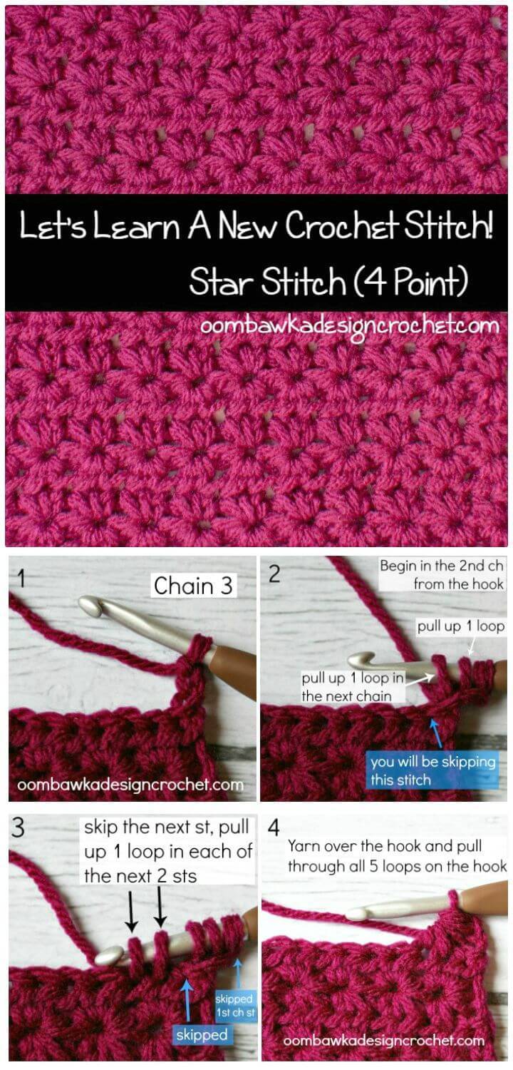 How To Free Crochet Star Stitch 4 Point Star Pattern