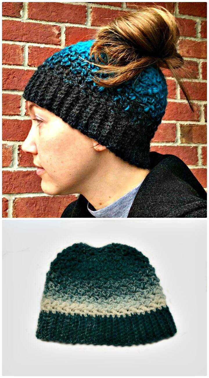 Quick and Easy Free Crochet Messy Bun Hat Pattern