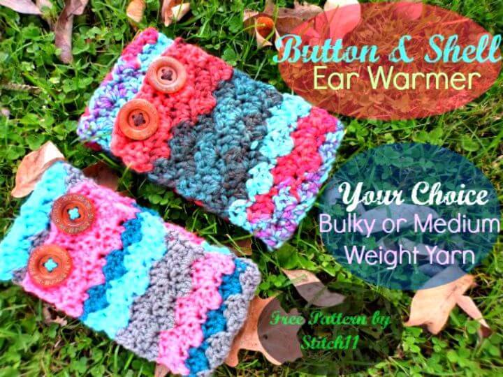 Simple Free Crochet Shell And Button Ear Warmer Pattern