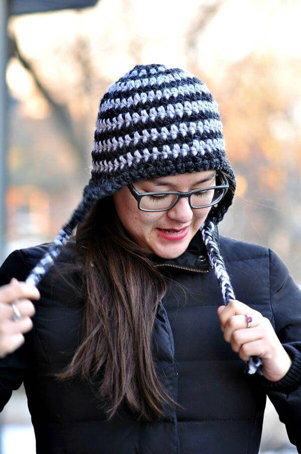 Simple Free Crochet Striped Earflap Hat Pattern