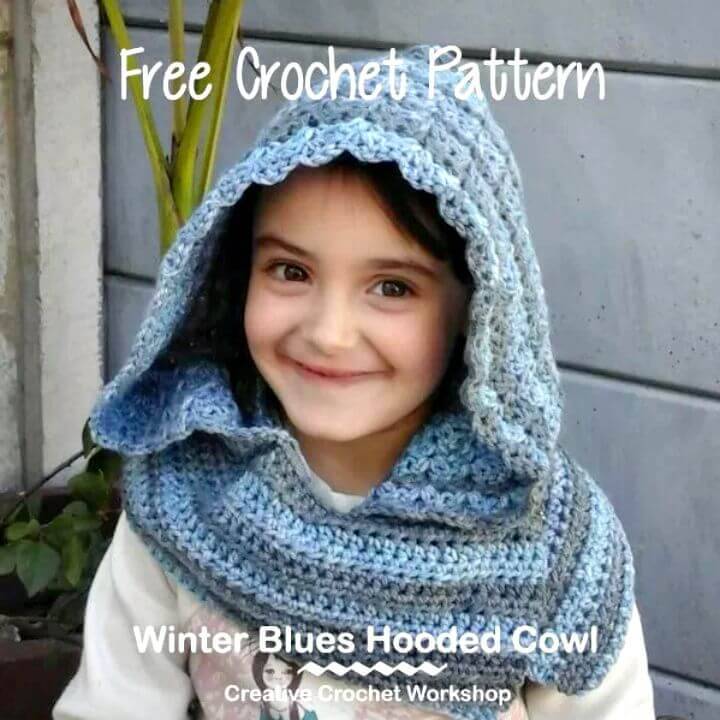 Easy Winter Blues Hooded Cowl – Free Crochet Pattern