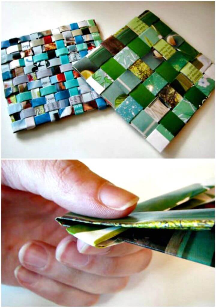 DIY Woven Recycled Magazine Coasters - Free Tutorial
