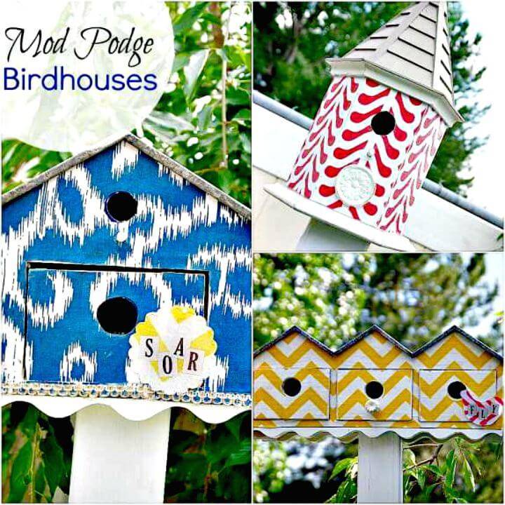 DIY Fabric-covered Birdhouses - Using Outdoor Mod Podge