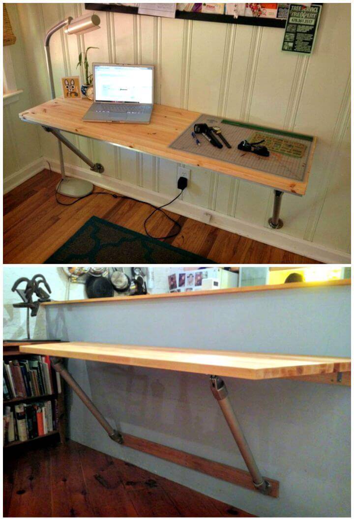 How To DIY Wall Mounted Desk with Angled Supports Tutorial