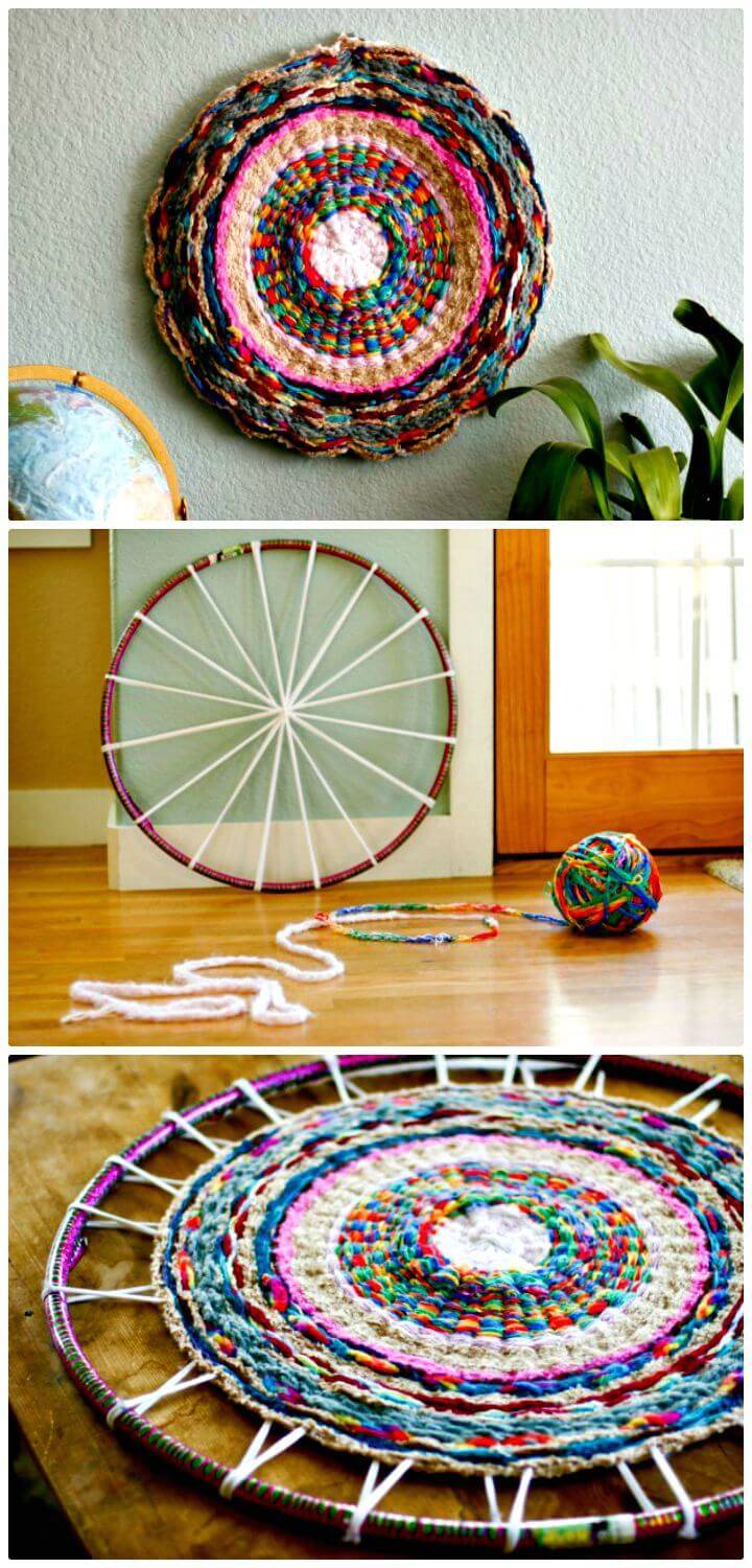 Free Woven Finger-Knitting Hula-Hoop Rug Pattern