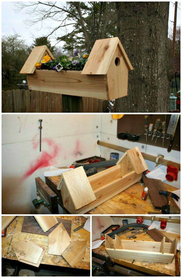 Easy DIY a Cedar Double Bird House Planter Tutorial