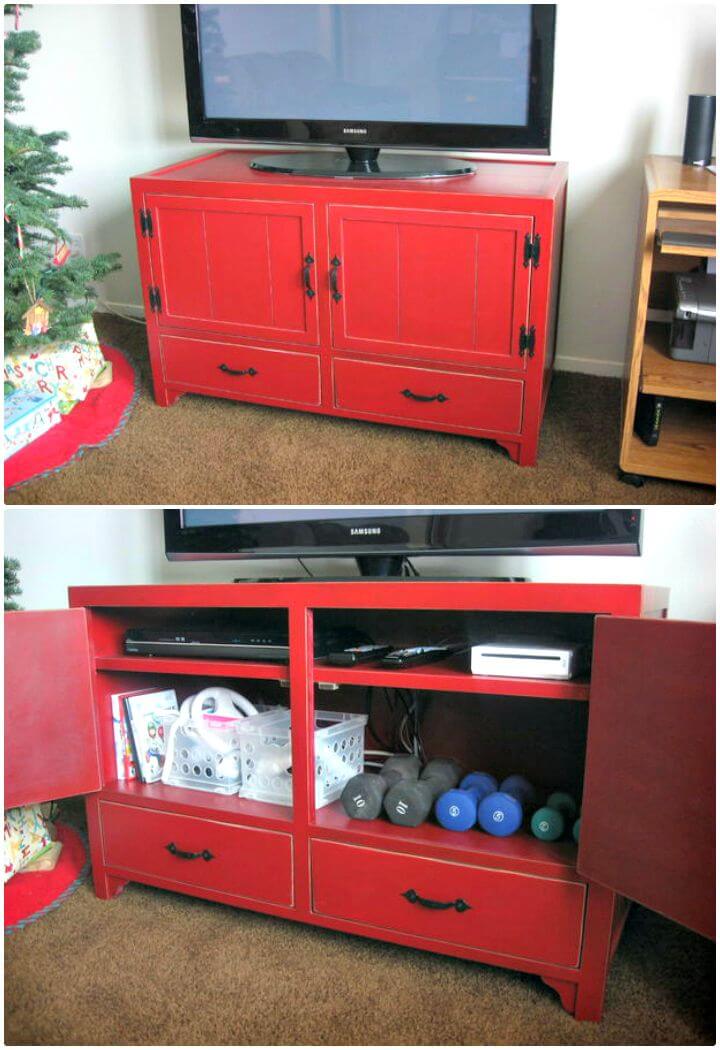 Easy and Simple DIY Antiqued TV Stand From One Sheet of Plywood Tutorial