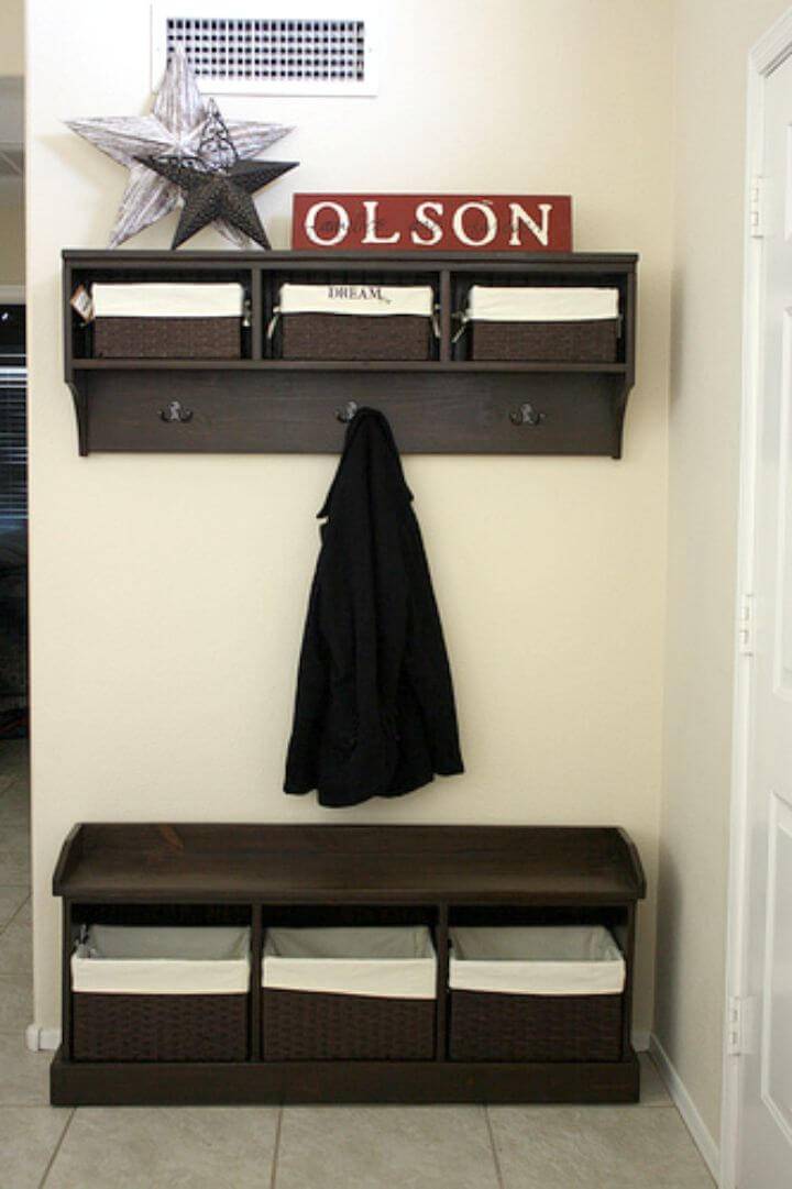Build Your Own Entryway Bench and Storage Shelf with Hooks Tutorial