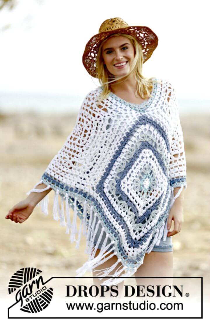 Easy Free Crochet Blues Bohemian Blues Poncho Pattern