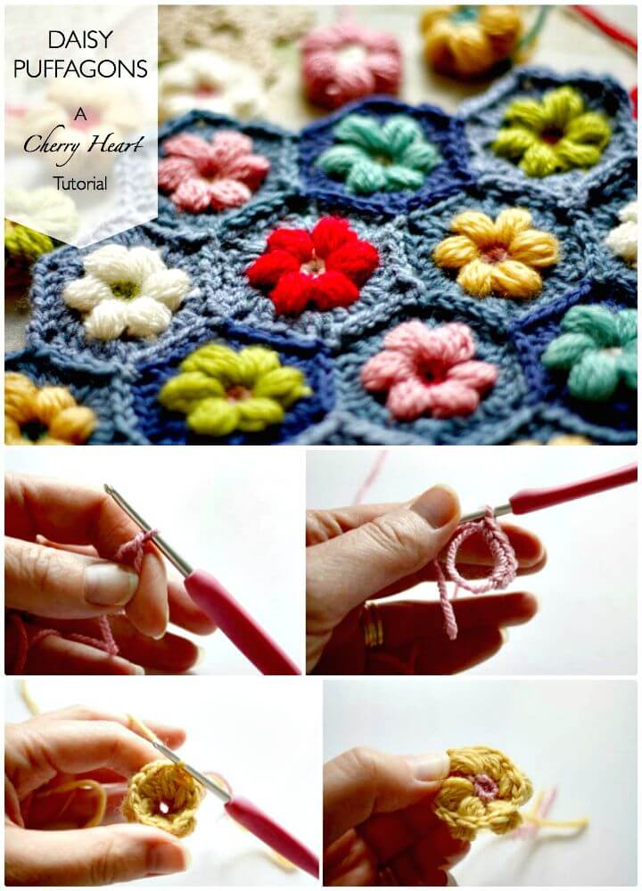 Easy Free Crochet Daisy Puffagon Pattern