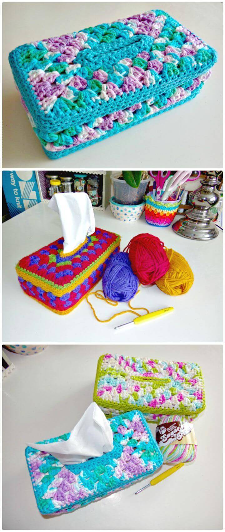 Easy Free Crochet Granny Panel Tissue Box Cover Pattern