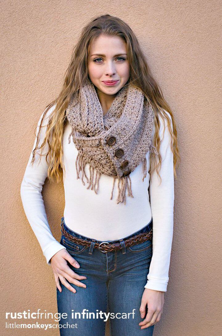 Easy Free Crochet Rustic Bohemian Fringe Infinity Scarf Pattern