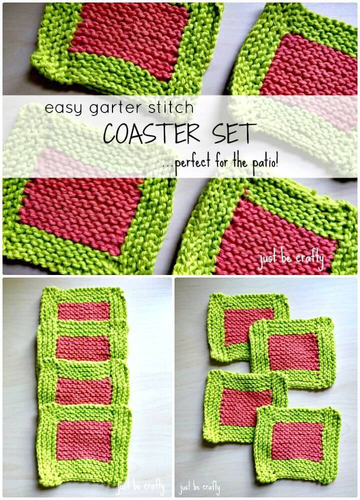 Easy Free Knitting Garter Stitch Coaster Set Pattern